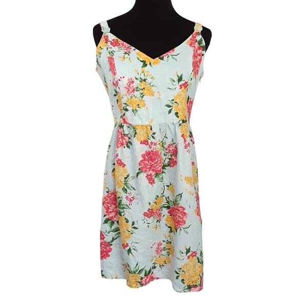 Cynthia Rowley 100% Linen Floral Sun Dress V Neck Mini Dress Womens 6 Resort - Picture 1 of 12